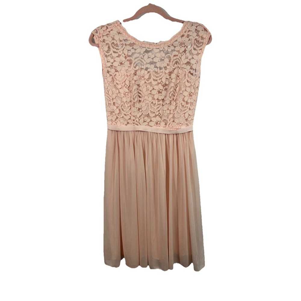 David's Bridal Lace Chiffon Dress Size 4 Petal Pink Blush Cocktail Bridesmaid